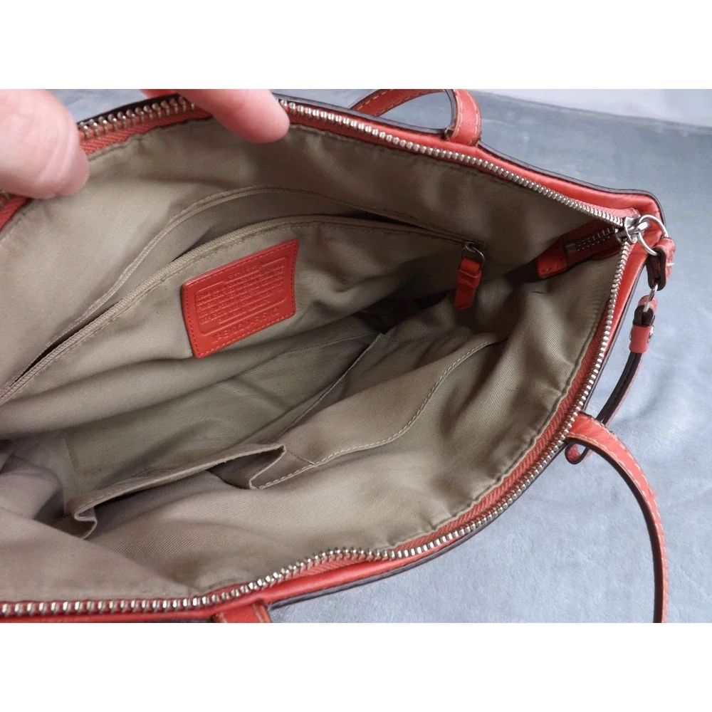 Coach Signature Stripe Tote/Bag/Purse Pink & Khaki Leather & Canvas E1020-F15112